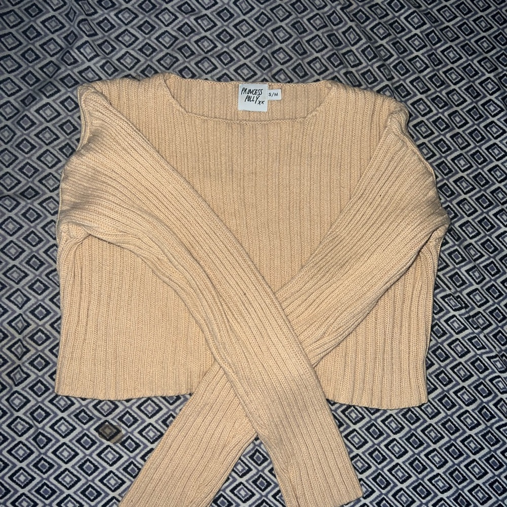 Ribbed Cropped Sweater Beige